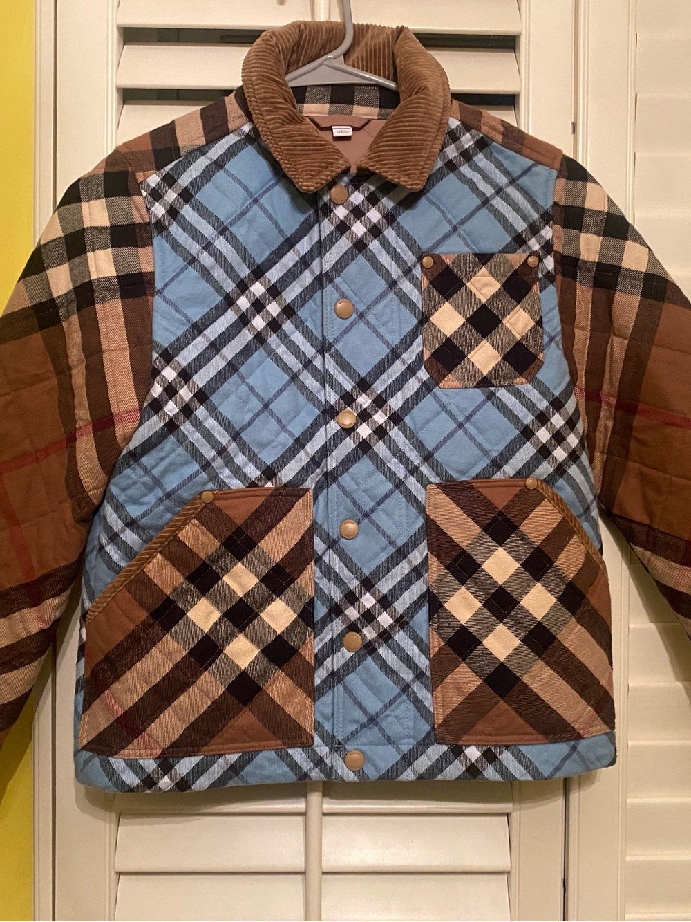 Burberry Blue and Brown Quilted Plaid Kids Jacket size 10 snap authentic